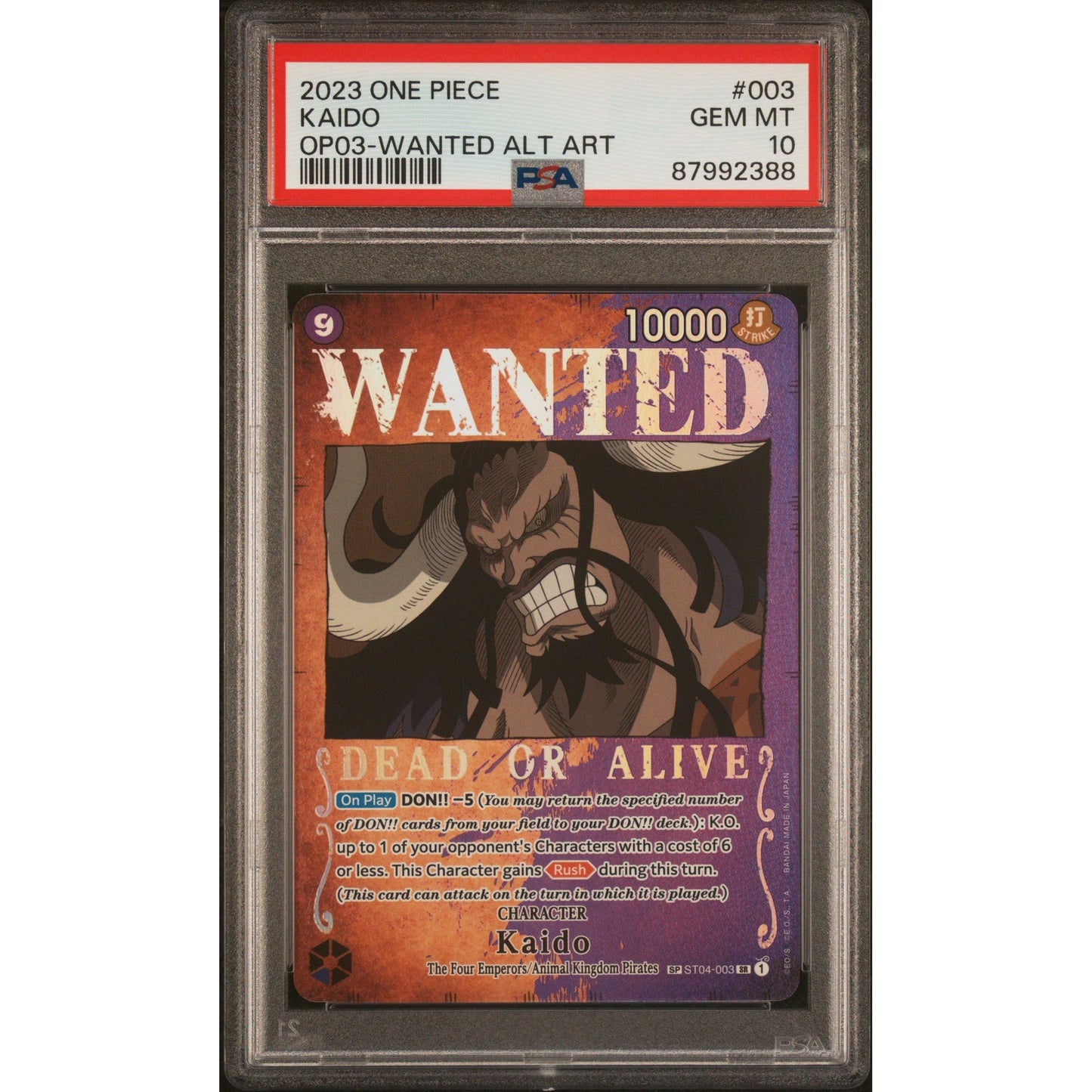 ONE PIECE OP-03: Kaido Wanted Alternate Art / PSA 10